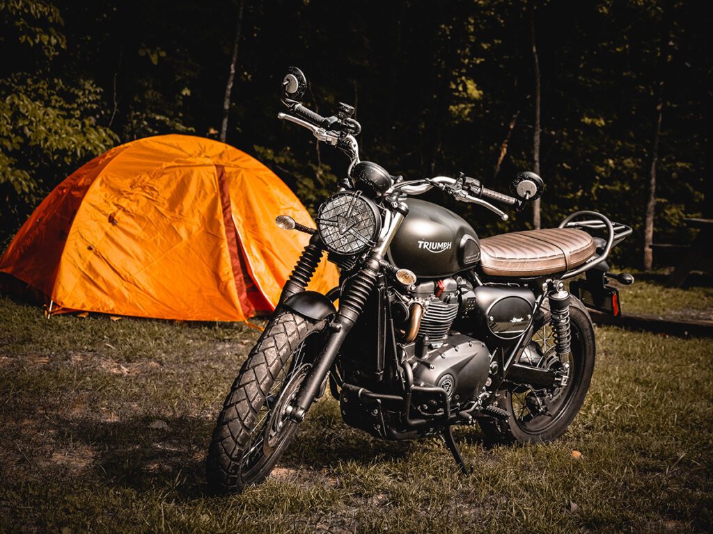Triumph motorcycle camping